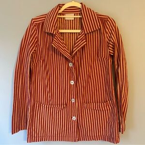 Striped Red and White Button-Up Jacket & Skirt Set